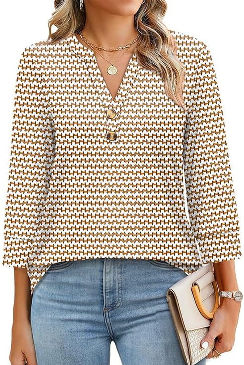 Womens Tops 3/4 Sleeve Henley Shirts for Women Fall Fashion 2025 School Outfits for Teachers - Invictus Fashion Statements