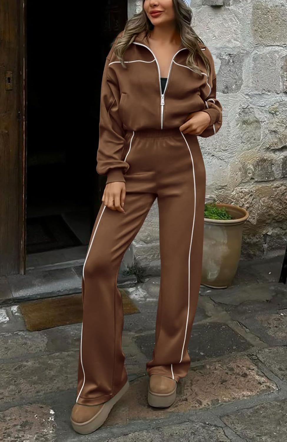 Women'S Two Piece Tracksuit Fall 2025 Long Sleeve Zip up Sweatshirt Long Pants Outfits Jogger Sweatsuit Sets - Invictus Fashion Statements