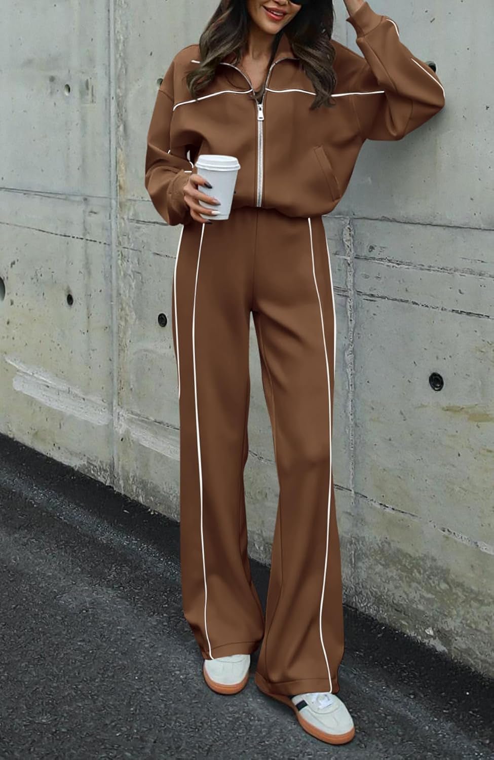 Women'S Two Piece Tracksuit Fall 2025 Long Sleeve Zip up Sweatshirt Long Pants Outfits Jogger Sweatsuit Sets - Invictus Fashion Statements