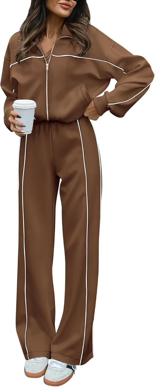 Women'S Two Piece Tracksuit Fall 2025 Long Sleeve Zip up Sweatshirt Long Pants Outfits Jogger Sweatsuit Sets - Invictus Fashion Statements