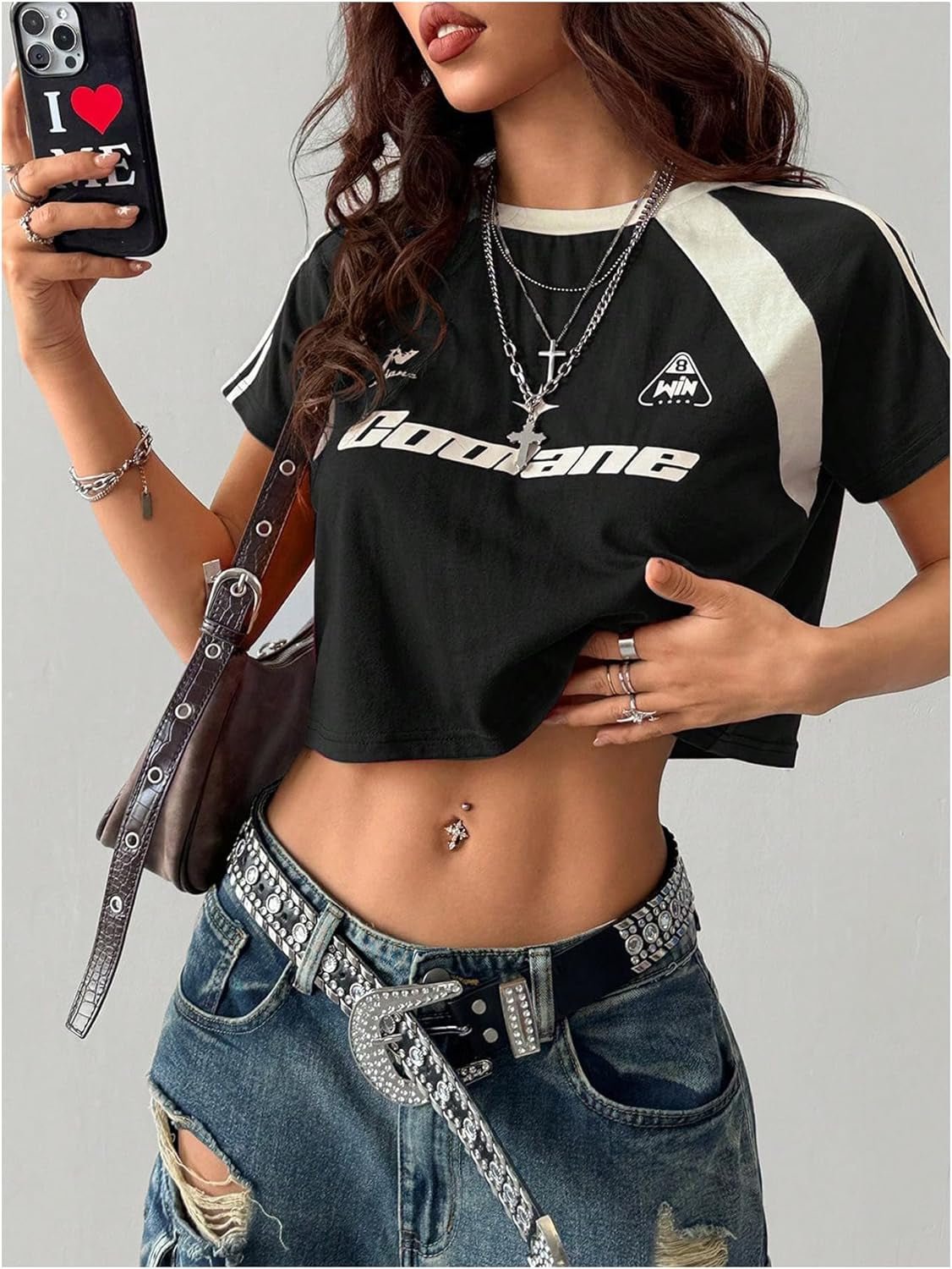 Women'S Y2K Short Sleeve Cropped T Shirts Striped Letter Graphic Tees Music Festival Crop Tops - Invictus Fashion Statements